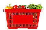 red plastic basket full of healthy vitamins