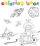 Funny monster aith astronaut. Coloring book