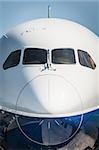 nose cone closeup of a larger passenger jet airliner