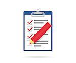 Task list icon with red pencil isolated on white