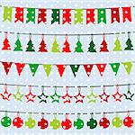 Christmas background with garlands and buntings over a snowflakes background