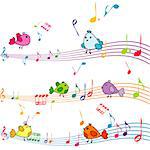 Music note with cartoon birds singing