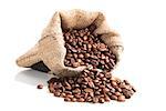 coffee beans in brown bag isolated on white background. culinary coffee still life.