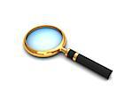 3d illustration of golden magnifying glass  over white background