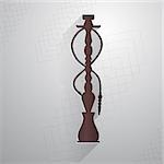 Flat gray silhouette vector icon for hookah on brown background.