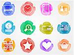 Set of vector colored watercolor stains icons with white contour elements for internet retail business on gray background.