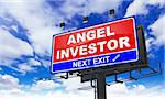 Angel Investor - Red Billboard on Sky Background. Business Concept.