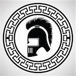 illustration with silhouette of greek helmet on  a white background