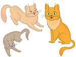 Three funny cartoon cats over white background, hand drawing vector illustration