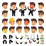 Set of Cartoon Businessman Character for Your Design or Aanimation. Isolated on White Background. Clipping paths included in additional jpg format