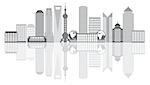 Shanghai China City Skyline Outline Silhouette Grayscale with Reflection Isolated on White Background Illustration