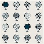 Blue vector abstract globe icons on retro background