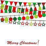 Merry Christmas card with bunting and garlands