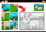 Cartoon Illustration of Education Jigsaw Puzzle Game for Preschool Children with Funny Puppy Dog