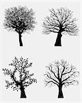 Four black silhouettes of tree, vector illustration