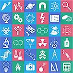 White science vector icons collection in colorful squares