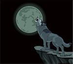 Illustration of howling wolf at the full moon