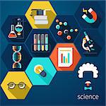 Set Icons for science and education. Flat vector design
