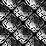 Design seamless monochrome vortex twisting pattern. Abstract decorative striped textured background. Vector art