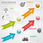 Business Timeline Infographic with Arrows, Icons and Number Options. Vector Template