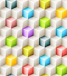 Vector geometric seamless pattern with bright colored cubes. Tiled mosaic background with 3D glass shapes. Web design concept