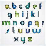 Colorful funny binary cartoon font with rounded lower case letters.