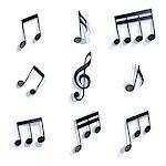 Vector black monochromatic musical notes and symbols isolated on white background.