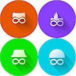 Set of circle colored vector icons with white silhouette abstract characters on white background.