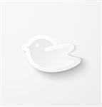 White paper twitter bird with shadow social media web icon. Vector illustration