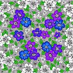 Illustration of seamless floral background in lilac, blue, green and grey colours