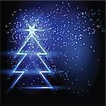 Christmas fir tree on blue background. Vector illustration.