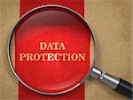 Data Protection - Magnifying Glass on Old Paper with Red Vertical Line.