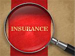 Insurance - Magnifying Glass on Old Paper with Red Vertical Line.