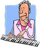Cartoon Illustration of Pianist or Jazz Musician Playing the Piano or Keyboard Instrument