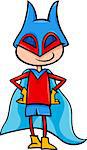 Cartoon Illustration of Cute Boy in Superhero Costume