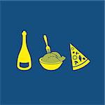 Simple blue card with three italian food symbols