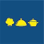 Simple blue card with three yellow kitchen symbols