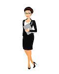 Business woman wearing black suit. Isolated on white