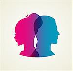 Vector illustration of Couple's silhouette pink and blue