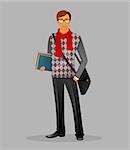 Vector illustration of Writer man with books