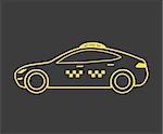 Yellow lined taxi icon of hatchback car. Line thickness fully editable