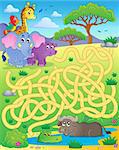 Maze 16 with tropical animals - eps10 vector illustration.