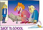 Cartoon Humorous Illustration of Teenage Girl Student Coming Back to School Exams Nightmare