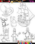 Coloring Book or Page Cartoon Illustration of Black and White Funny Running Fruits Group for Children