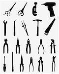 Black silhouettes of various tools, vector illustration