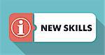 New Skills Button in Flat Design with Long Shadows on Orange Background.