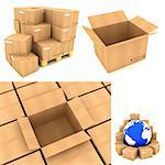 Packing Concepts - Set of 3D Cardboard Boxes.