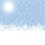 Christmas snowflakes and sun on blue background. Vector illustration.