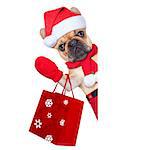 santa claus christmas dog  isolated on white background, waving hands, and shopping on sale