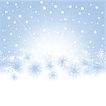 Christmas snowflakes on blue background of the greeting card. Vector illustration.